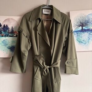 J. Michaels Vintage Long 100% Cotton Belted Olive Green Trench Coat Size6